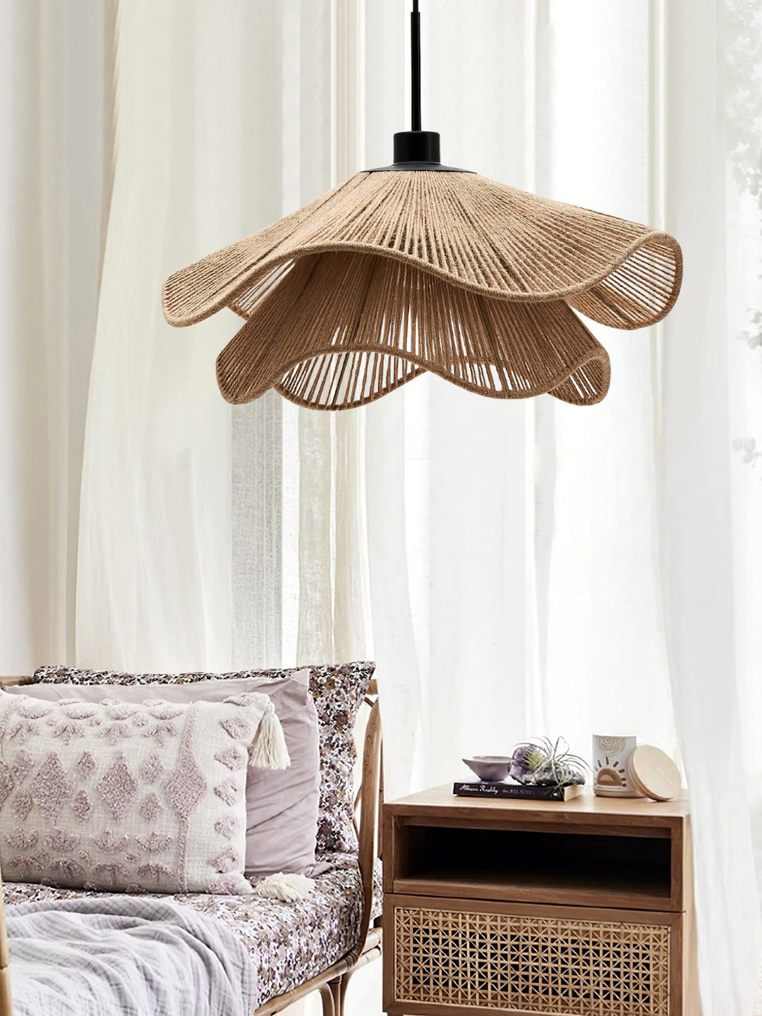 Lustra Suspension Lampe Chapeau de Paille Fait Main à Double Couche - Neutralighting
