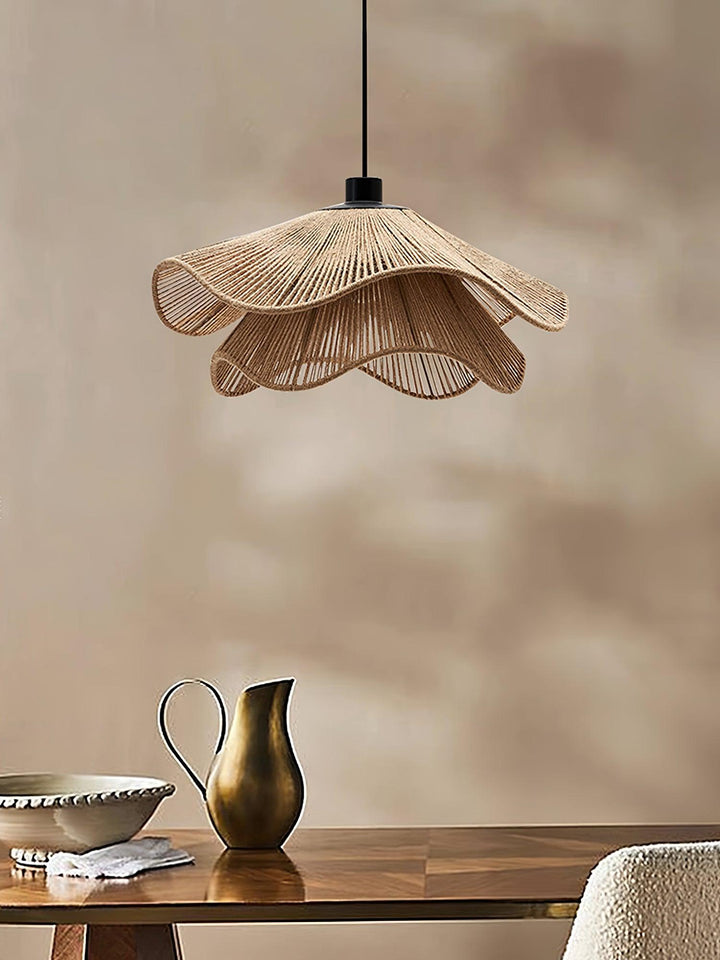 Lustra Suspension Lampe Chapeau de Paille Fait Main à Double Couche - Neutralighting