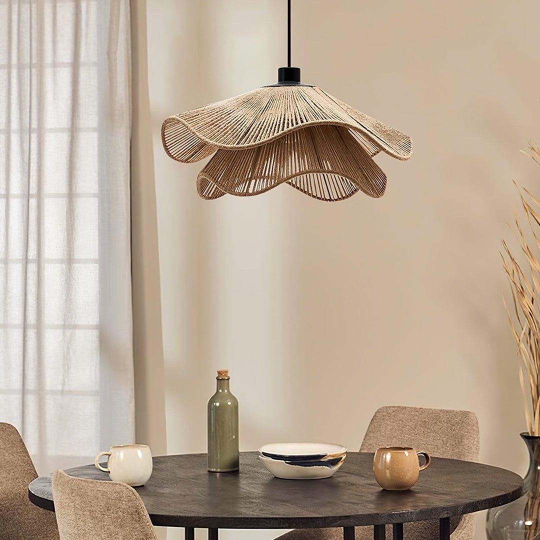 Lustra Suspension Lampe Chapeau de Paille Fait Main à Double Couche - Neutralighting