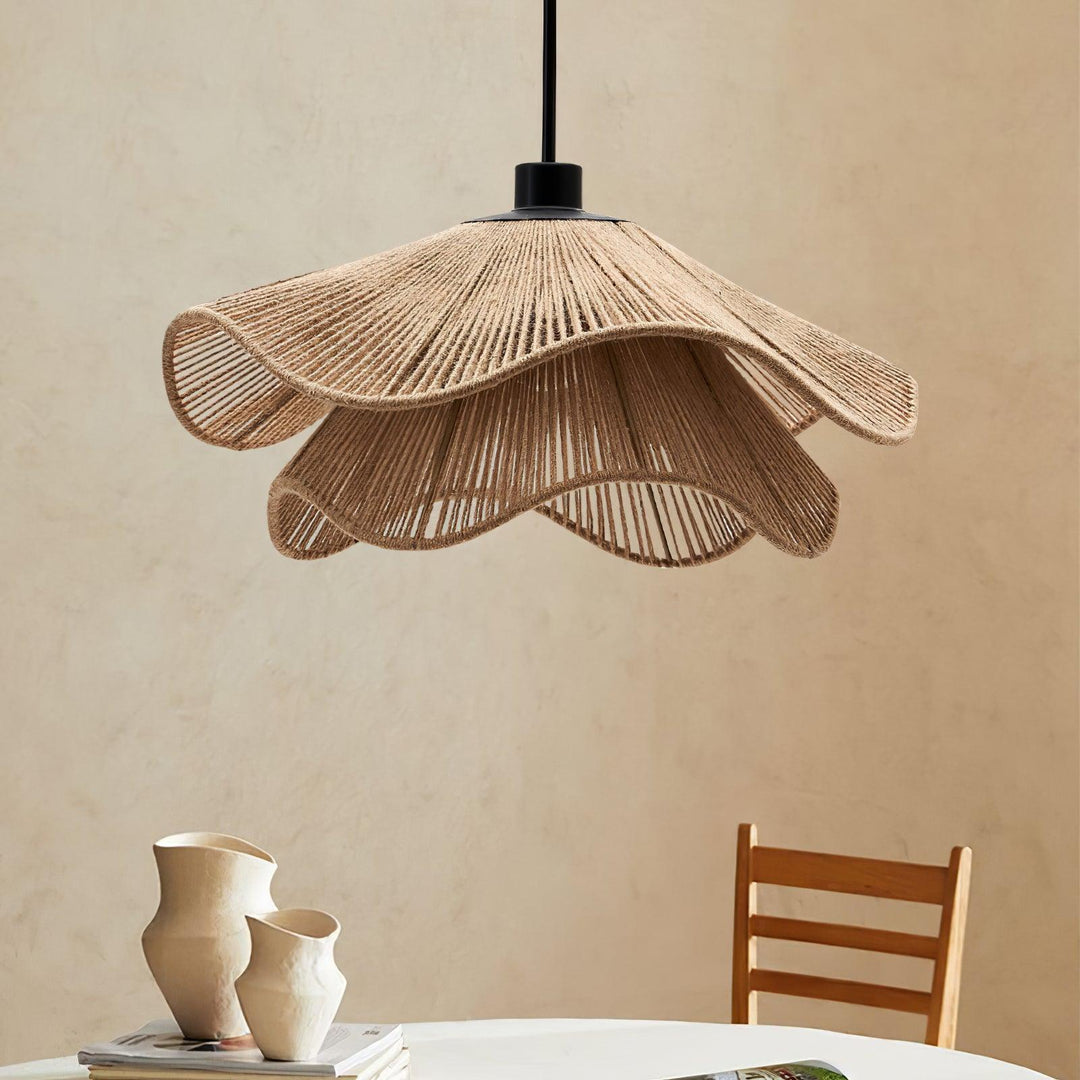 Lustra Suspension Lampe Chapeau de Paille Fait Main à Double Couche - Neutralighting