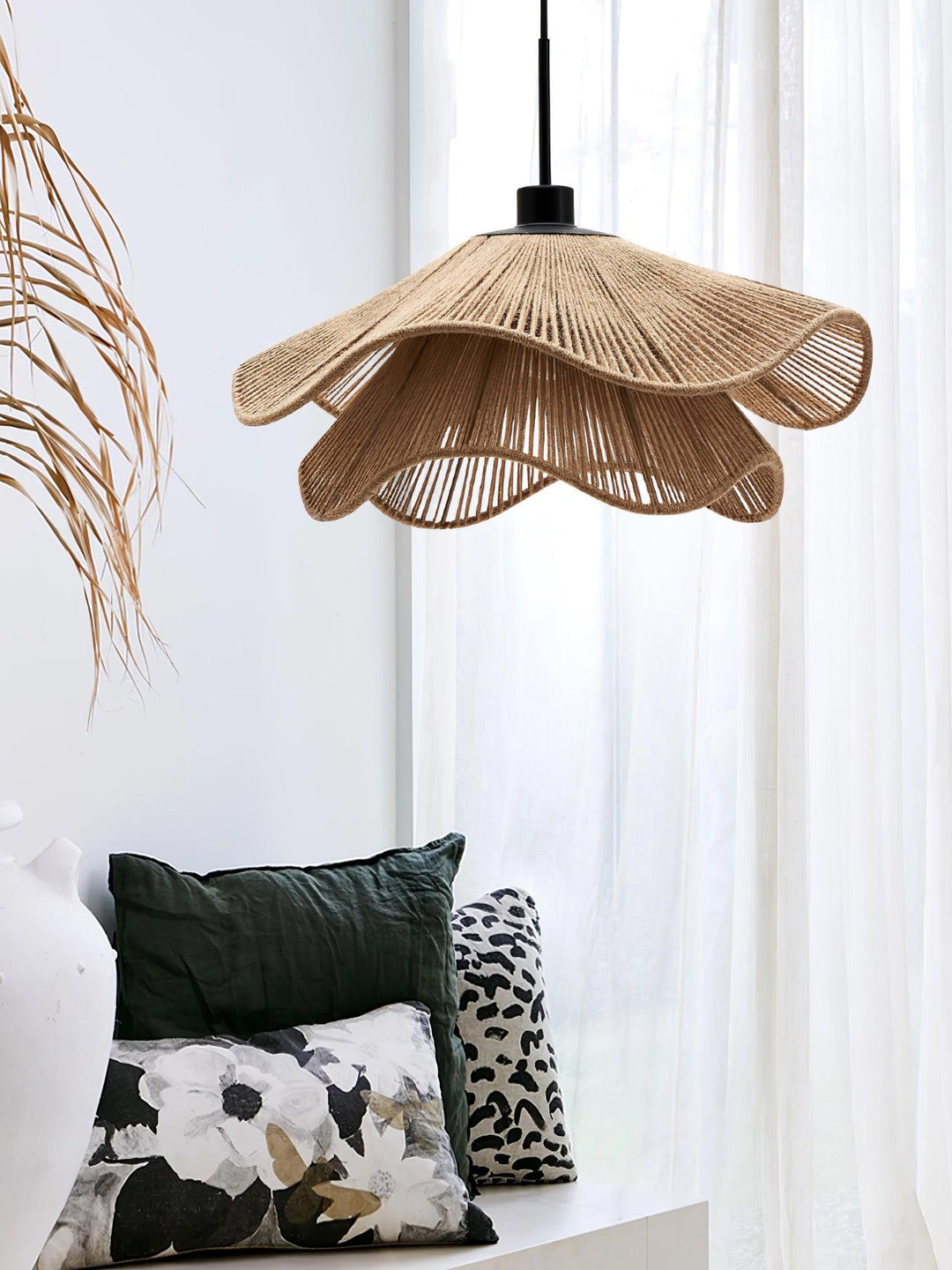 Lustra Suspension Lampe Chapeau de Paille Fait Main à Double Couche - Neutralighting