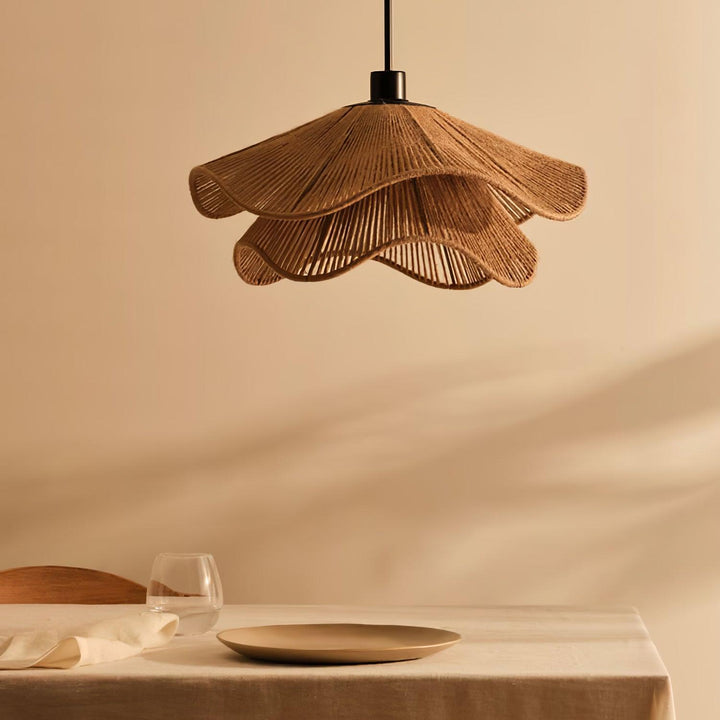Lustra Suspension Lampe Chapeau de Paille Fait Main à Double Couche - Neutralighting