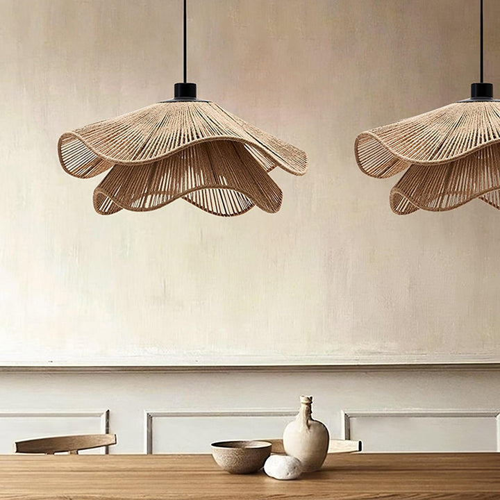 Lustra Suspension Lampe Chapeau de Paille Fait Main à Double Couche - Neutralighting