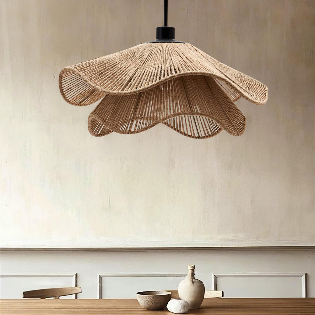 Lustra Suspension Lampe Chapeau de Paille Fait Main à Double Couche - Neutralighting