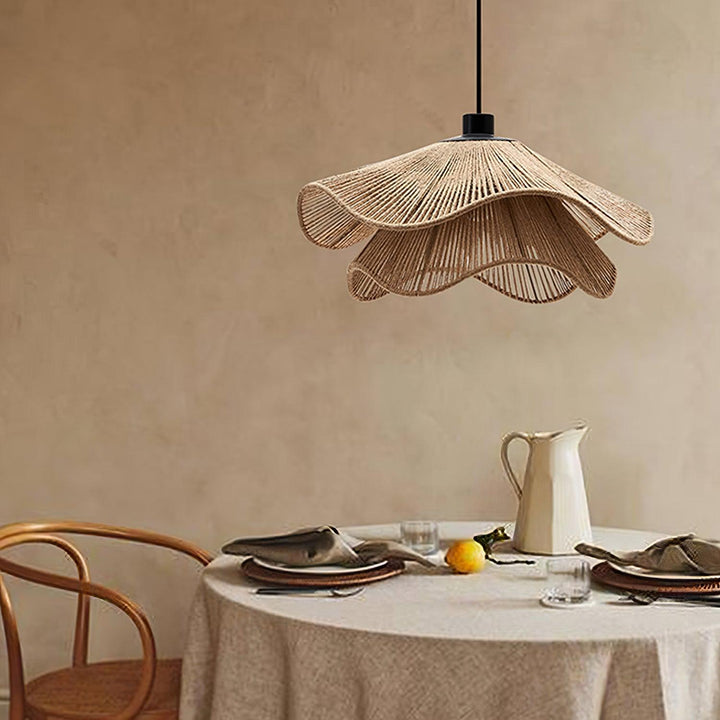 Lustra Suspension Lampe Chapeau de Paille Fait Main à Double Couche - Neutralighting