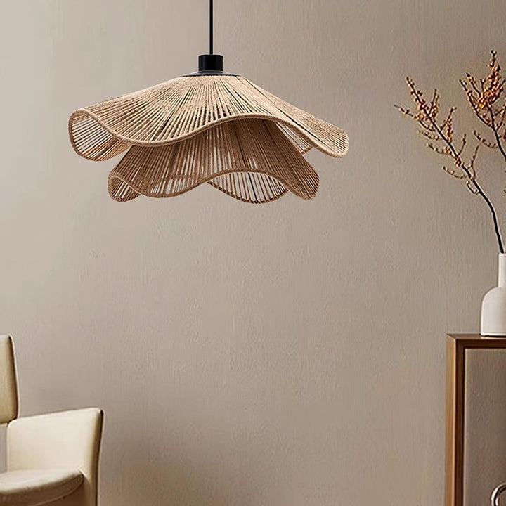Lustra Suspension Lampe Chapeau de Paille Fait Main à Double Couche - Neutralighting