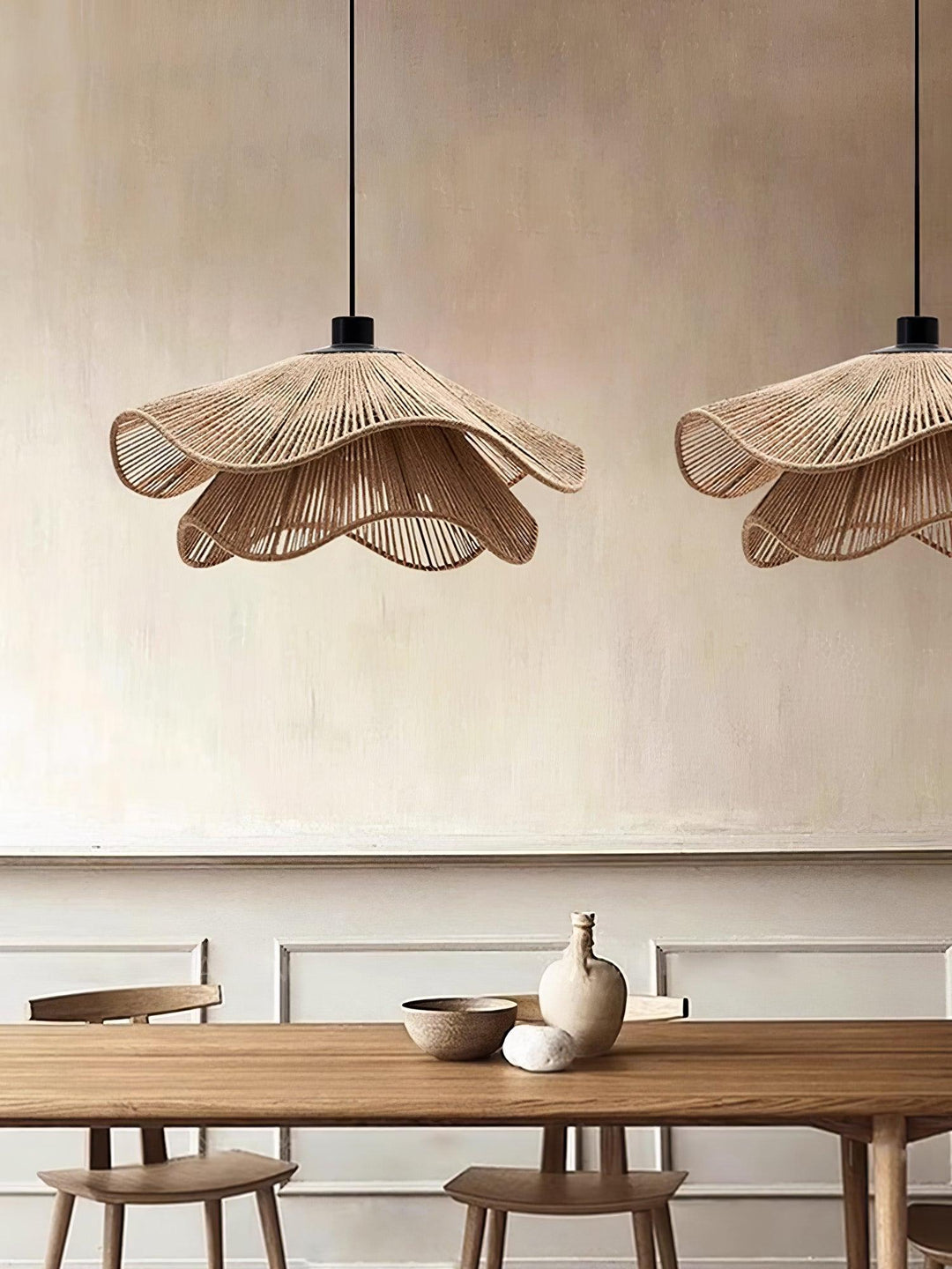 Lustra Suspension Lampe Chapeau de Paille Fait Main à Double Couche - Neutralighting