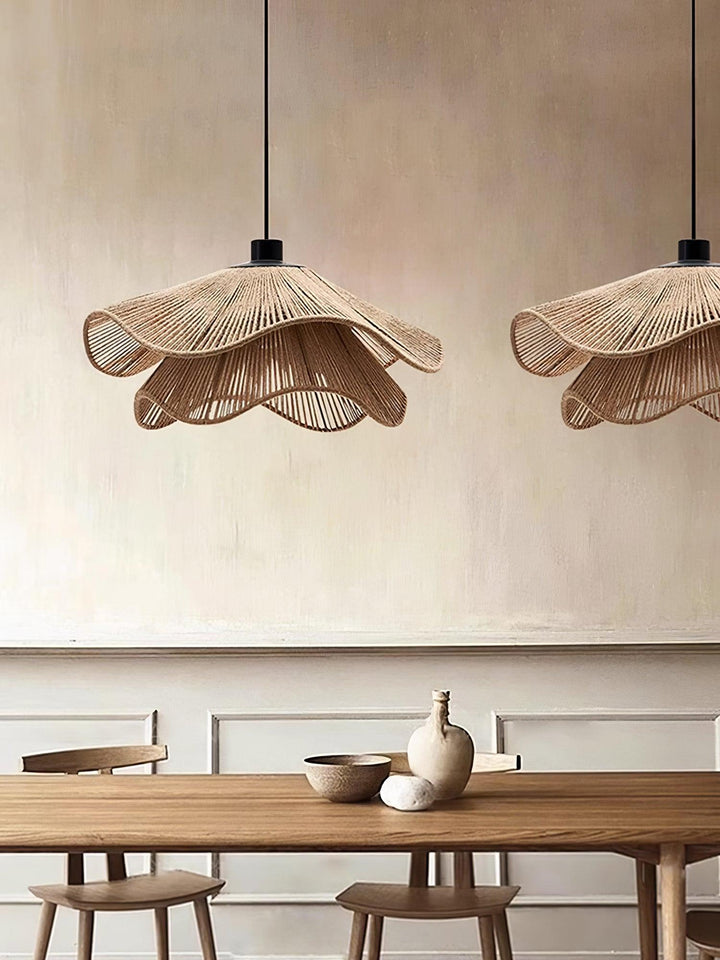 Lustra Suspension Lampe Chapeau de Paille Fait Main à Double Couche - Neutralighting