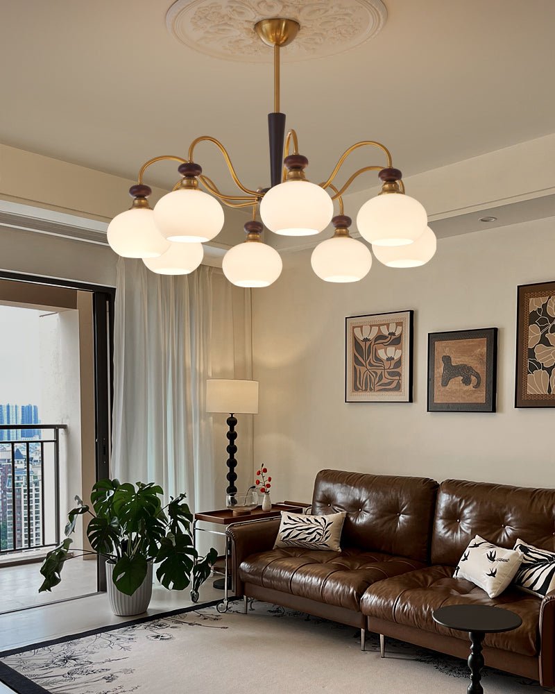 Calaeila Chandelier Bois Verre Sphère Élégance Traditionnelle - Neutralighting