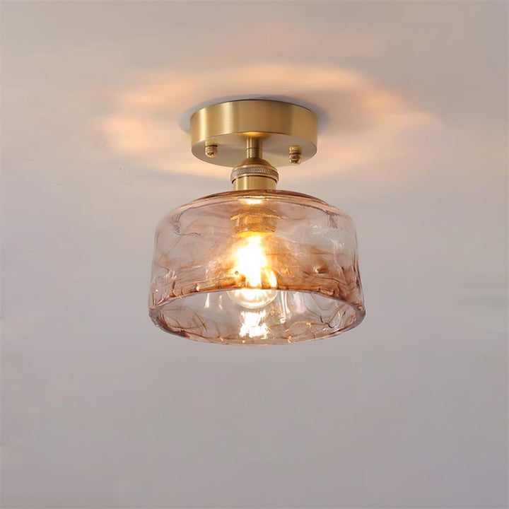 Lampe de Plafond Abat-jour en Verre Ambre Tourbillonné Laiton Industriel Vintage - Neutralighting