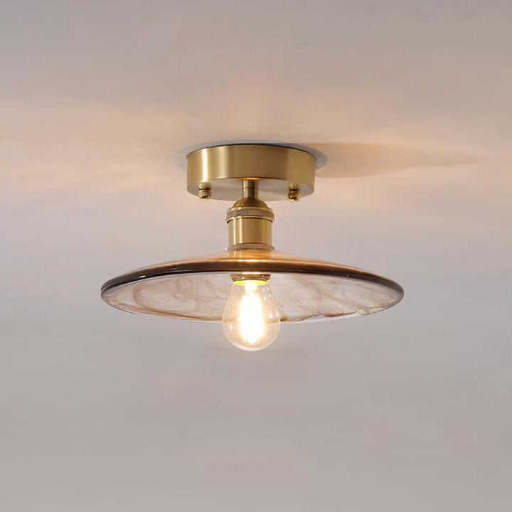 Lampe de Plafond Abat-jour en Verre Ambre Tourbillonné Laiton Industriel Vintage - Neutralighting