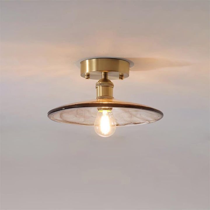 Lampe de Plafond Abat-jour en Verre Ambre Tourbillonné Laiton Industriel Vintage - Neutralighting
