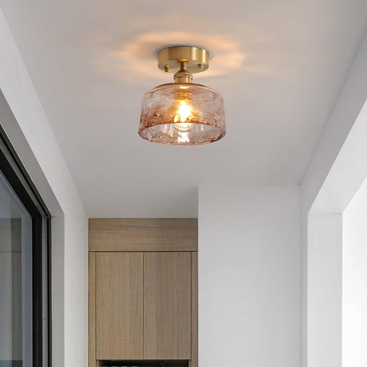 Lampe de Plafond Abat-jour en Verre Ambre Tourbillonné Laiton Industriel Vintage - Neutralighting