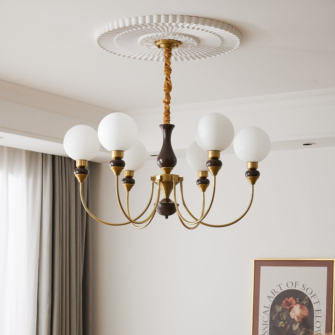 Lustra Chandelier Bras en Laiton Boules en Verre Dépoli - Neutralighting