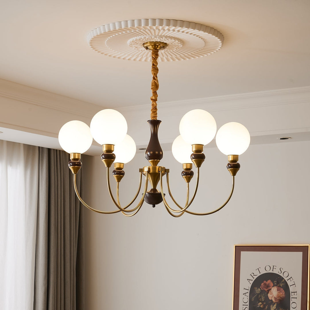 Lustra Chandelier Bras en Laiton Boules en Verre Dépoli - Neutralighting