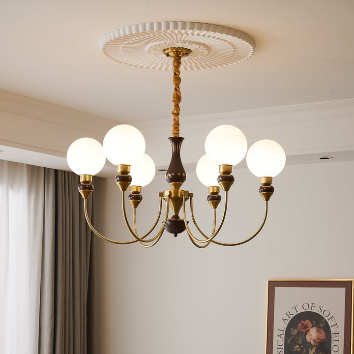 Lustra Chandelier Bras en Laiton Boules en Verre Dépoli - Neutralighting