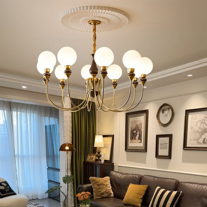Lustra Chandelier Bras en Laiton Boules en Verre Dépoli - Neutralighting
