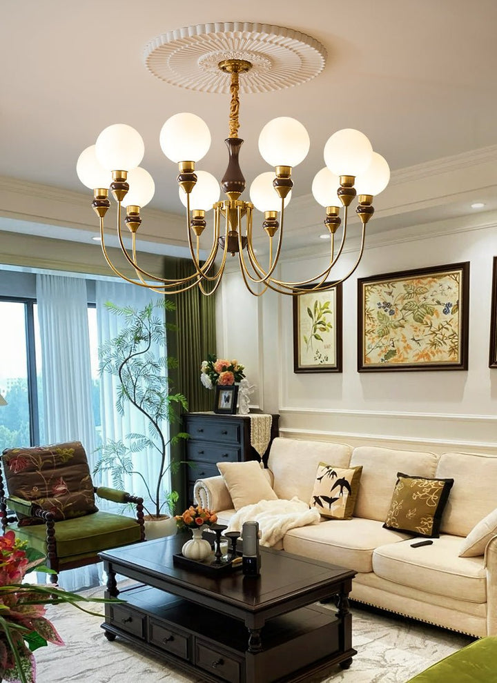 Lustra Chandelier Bras en Laiton Boules en Verre Dépoli - Neutralighting