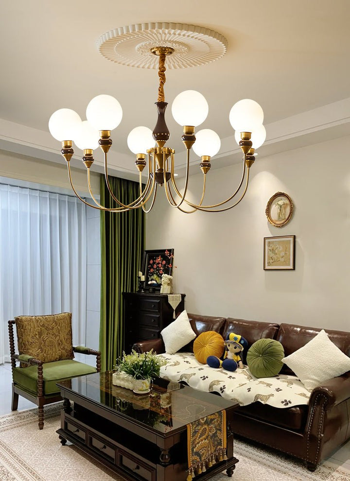 Lustra Chandelier Bras en Laiton Boules en Verre Dépoli - Neutralighting