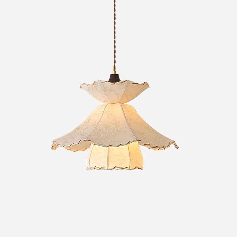 Lampe Suspension Abat-jour en Tissu Superposé à Bords Scallop Bois Minimaliste - Neutralighting