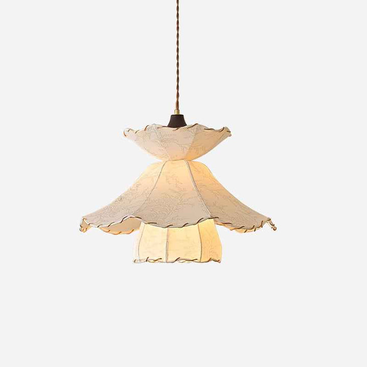 Lampe Suspension Abat-jour en Tissu Superposé à Bords Scallop Bois Minimaliste - Neutralighting