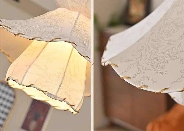 Lampe Suspension Abat-jour en Tissu Superposé à Bords Scallop Bois Minimaliste - Neutralighting