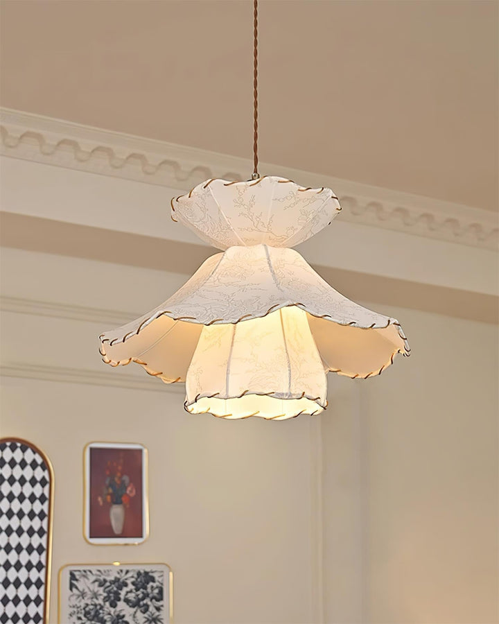 Lampe Suspension Abat-jour en Tissu Superposé à Bords Scallop Bois Minimaliste - Neutralighting