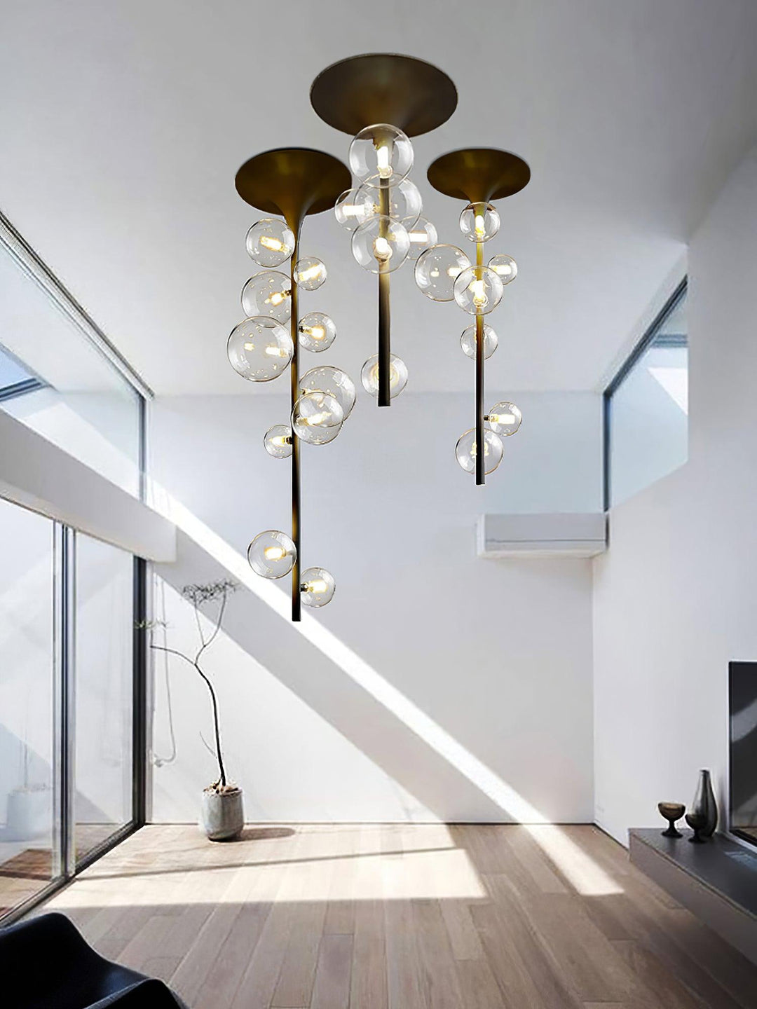 Lustra Suspension Laiton Verre Cascade pour Hallway - Neutralighting