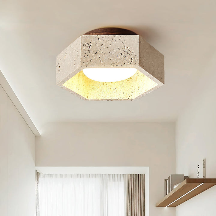 Hexara Lumière de Plafond Hexagonale en Travertin - Neutralighting
