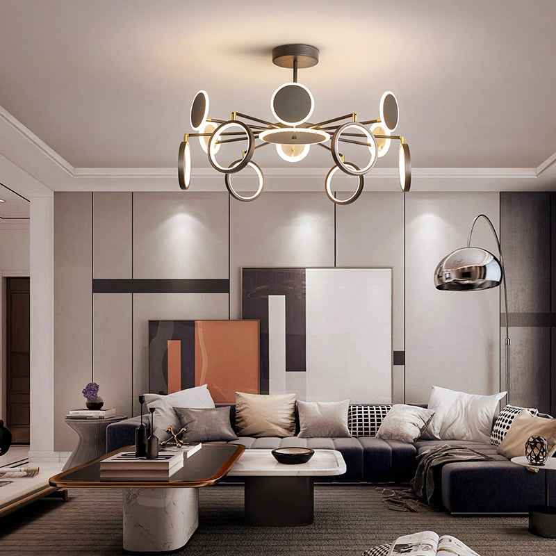 Moderne Suspension Multi Contemporaine, Metal/Acrylique, Noir Mat, Salon - Neutralighting