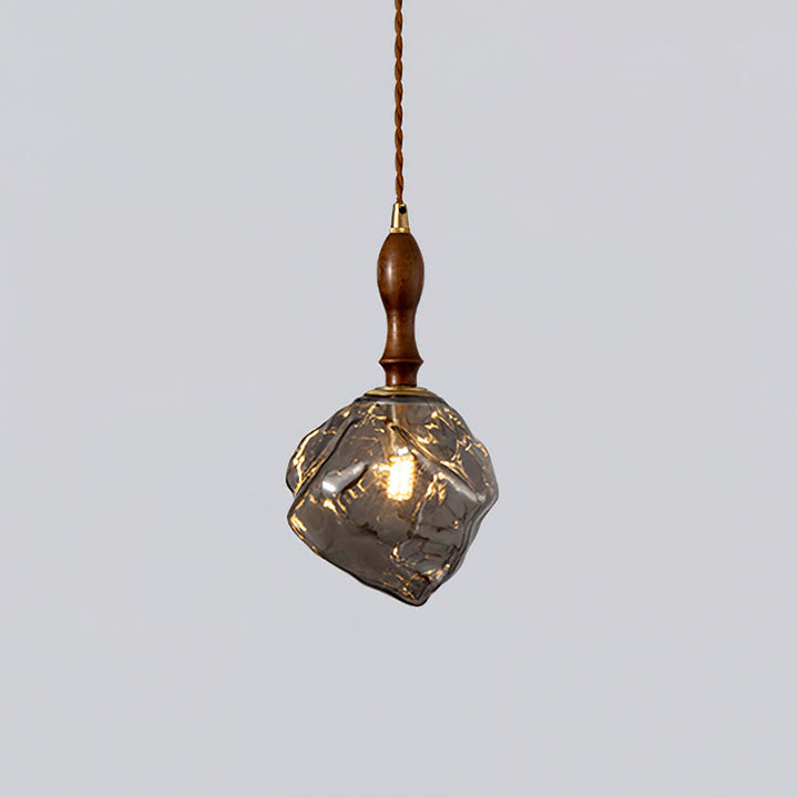Virelli Lampe Pendante Bois de Noyer Abat-jour Cube en Verre Sculptural Chic - Neutralighting