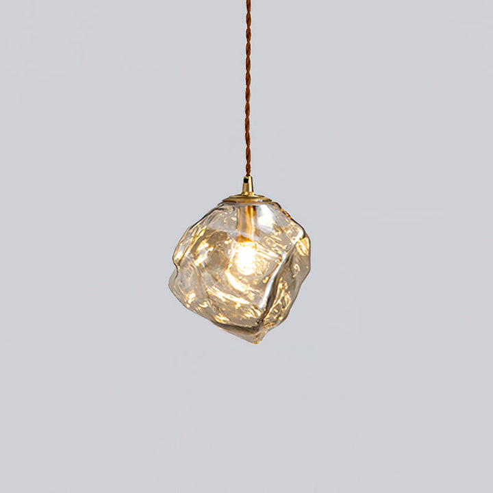 Virelli Lampe Pendante Bois de Noyer Abat-jour Cube en Verre Sculptural Chic - Neutralighting