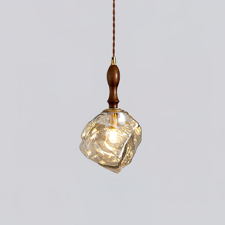 Virelli Lampe Pendante Bois de Noyer Abat-jour Cube en Verre Sculptural Chic - Neutralighting
