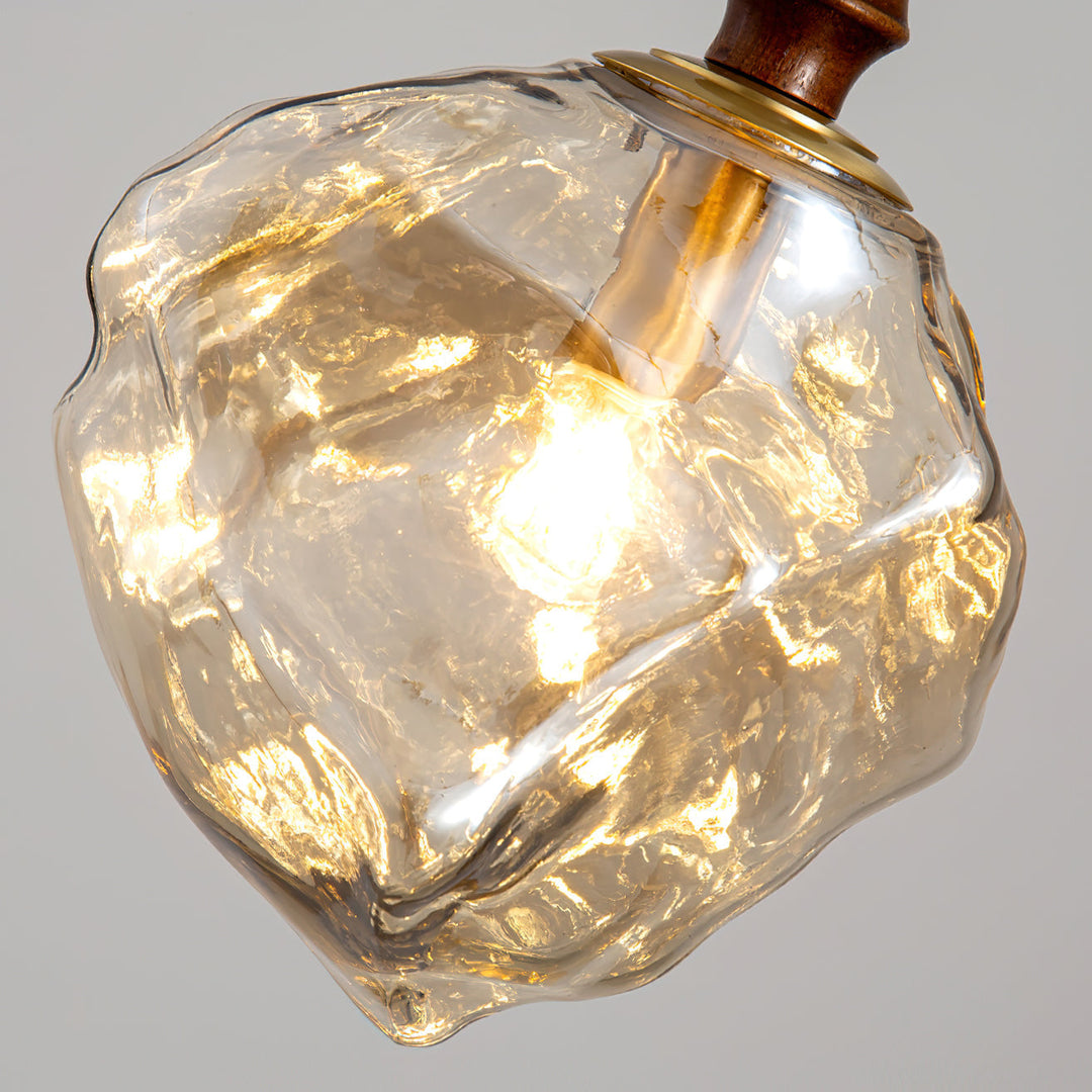 Virelli Lampe Pendante Bois de Noyer Abat-jour Cube en Verre Sculptural Chic - Neutralighting