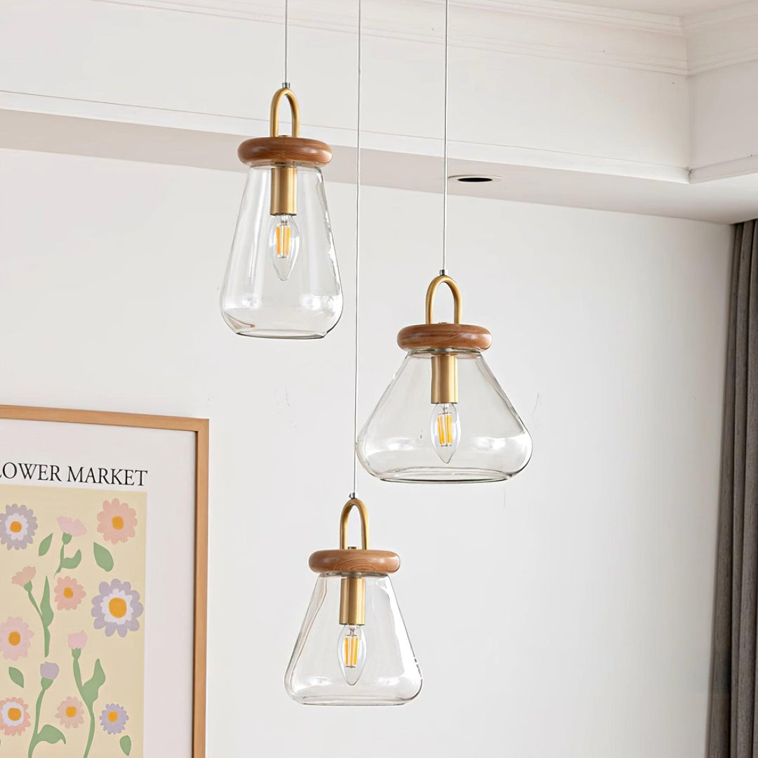 Jars Lampe Pendante Verre Bois Minimaliste - Neutralighting