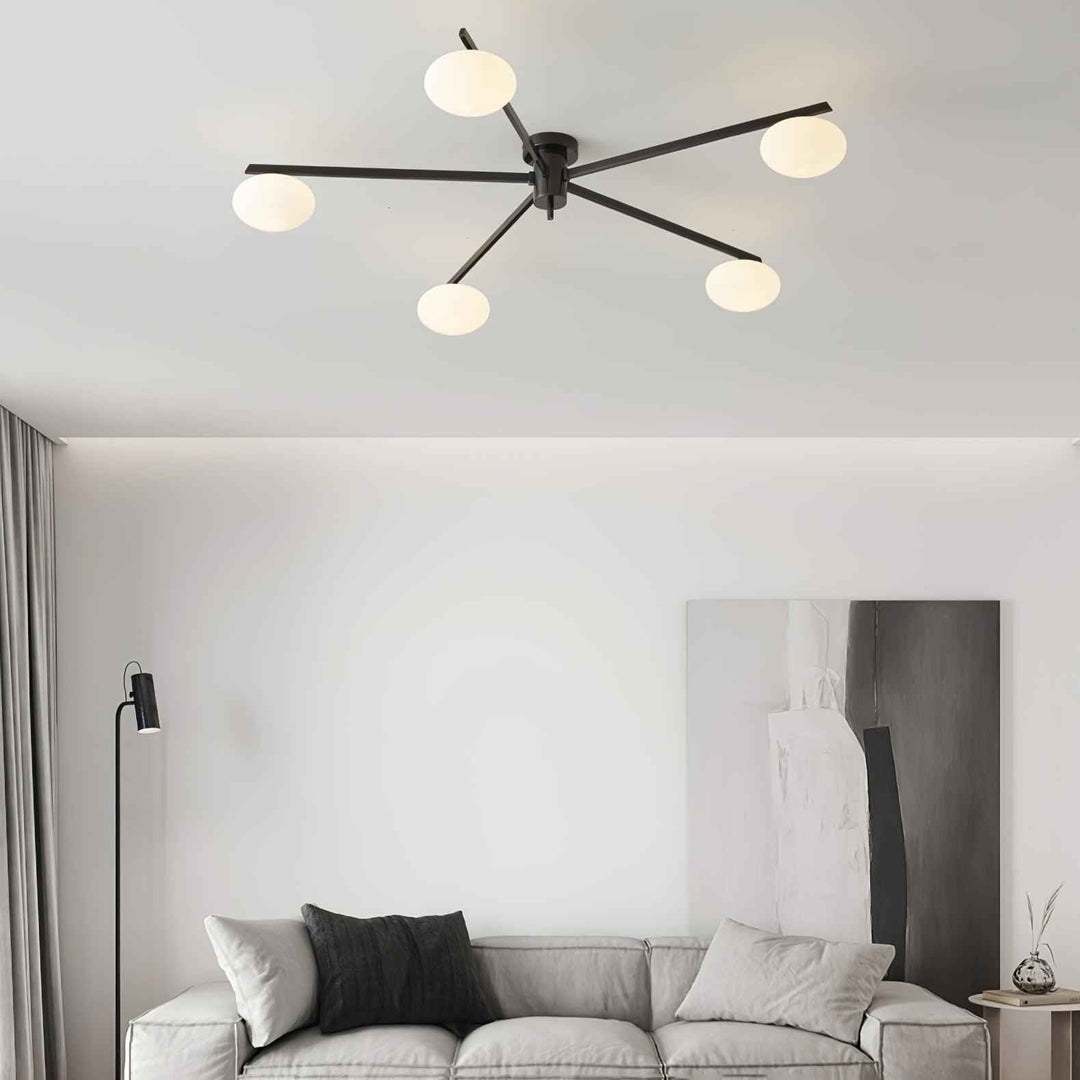 Jania Plafonnier Moderne en Verre et Métal Noir à Trois Bras - Neutralighting