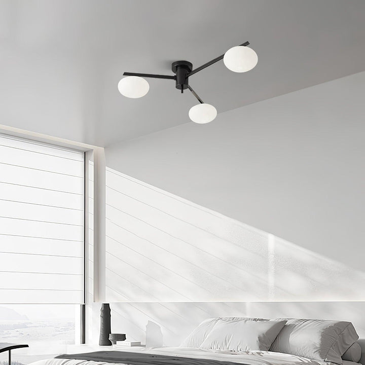 Jania Plafonnier Moderne en Verre et Métal Noir à Trois Bras - Neutralighting