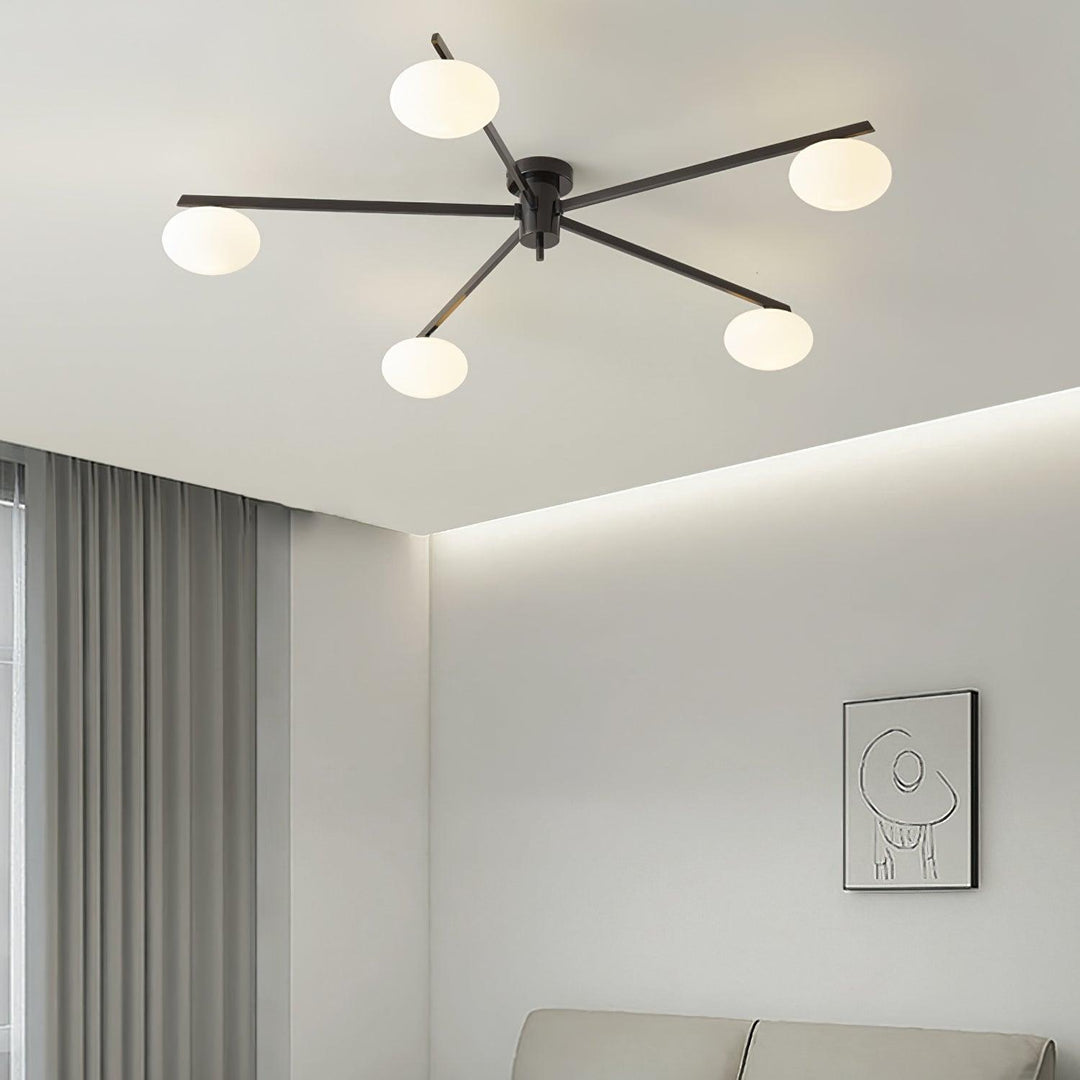 Jania Plafonnier Moderne en Verre et Métal Noir à Trois Bras - Neutralighting