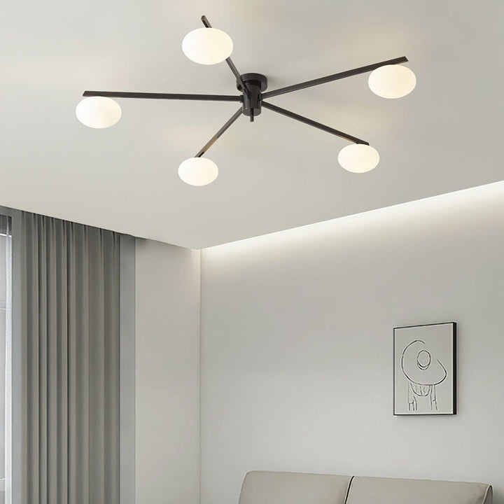 Jania Plafonnier Moderne en Verre et Métal Noir à Trois Bras - Neutralighting