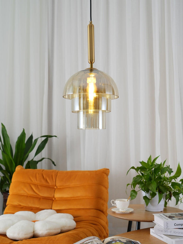 Solara Suspension en Verre Cognac Dôme Laiton Mid-Century - Neutralighting