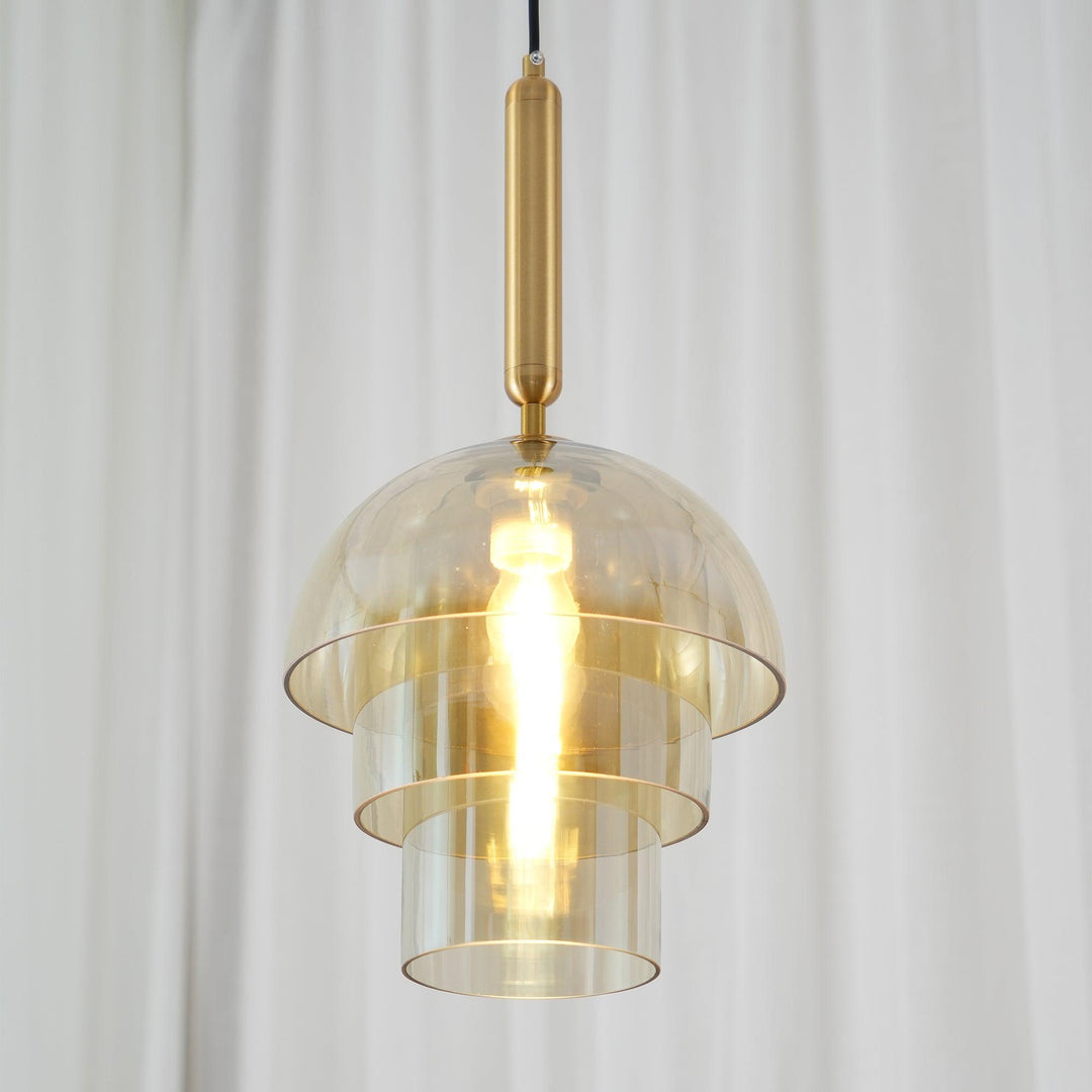 Solara Suspension en Verre Cognac Dôme Laiton Mid-Century - Neutralighting