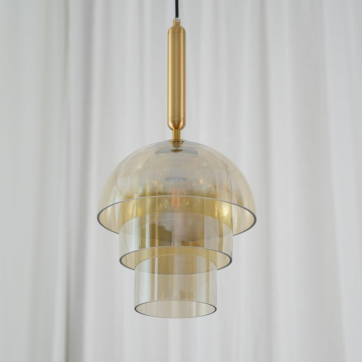Solara Suspension en Verre Cognac Dôme Laiton Mid-Century - Neutralighting