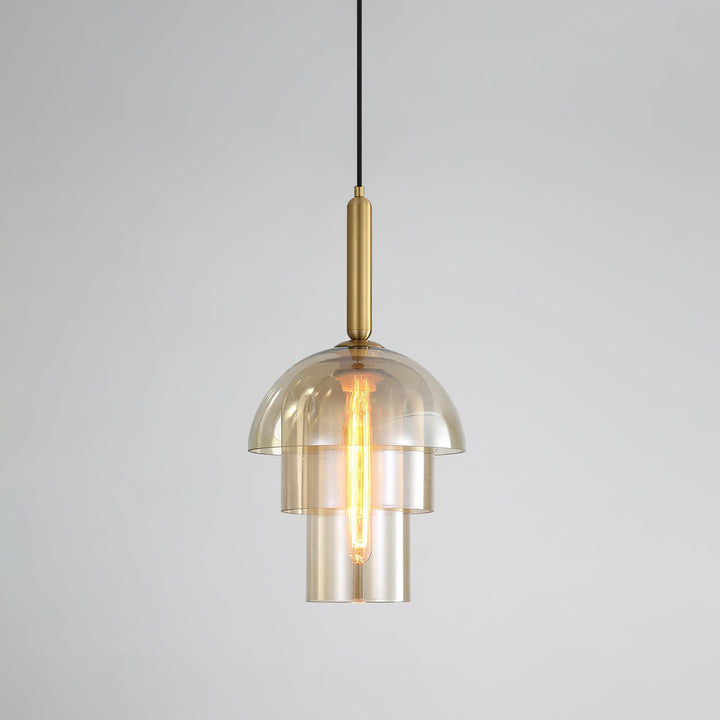 Solara Suspension en Verre Cognac Dôme Laiton Mid-Century - Neutralighting