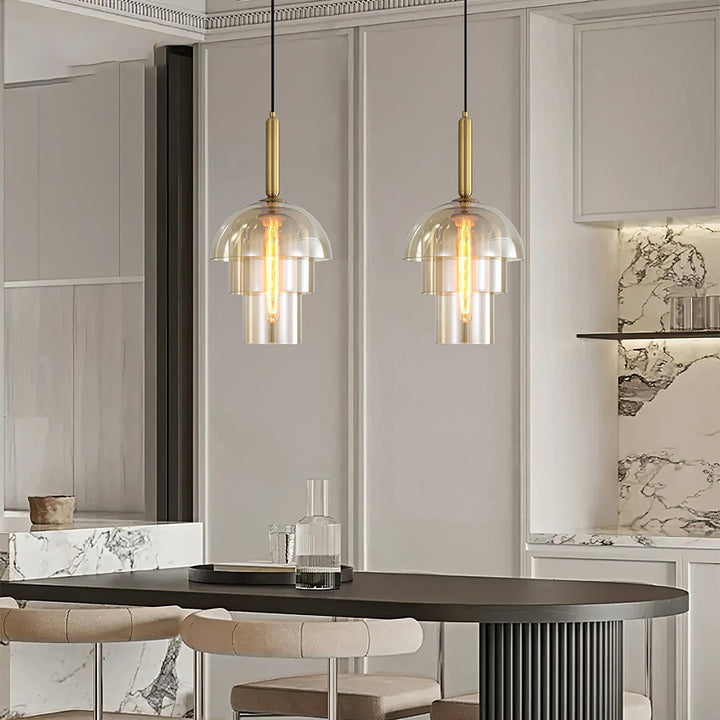 Solara Suspension en Verre Cognac Dôme Laiton Mid-Century - Neutralighting