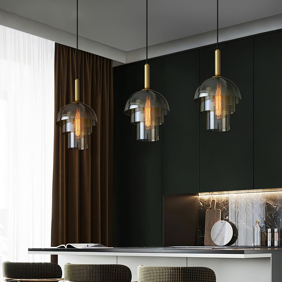 Solara Suspension en Verre Cognac Dôme Laiton Mid-Century - Neutralighting