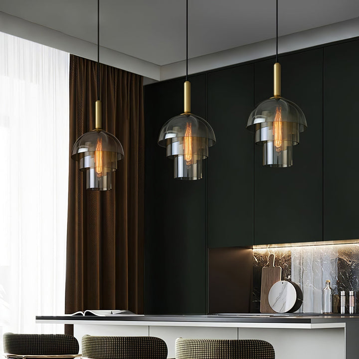 Solara Suspension en Verre Cognac Dôme Laiton Mid-Century - Neutralighting