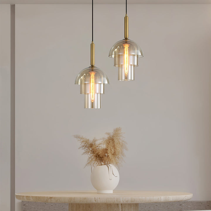Solara Suspension en Verre Cognac Dôme Laiton Mid-Century - Neutralighting