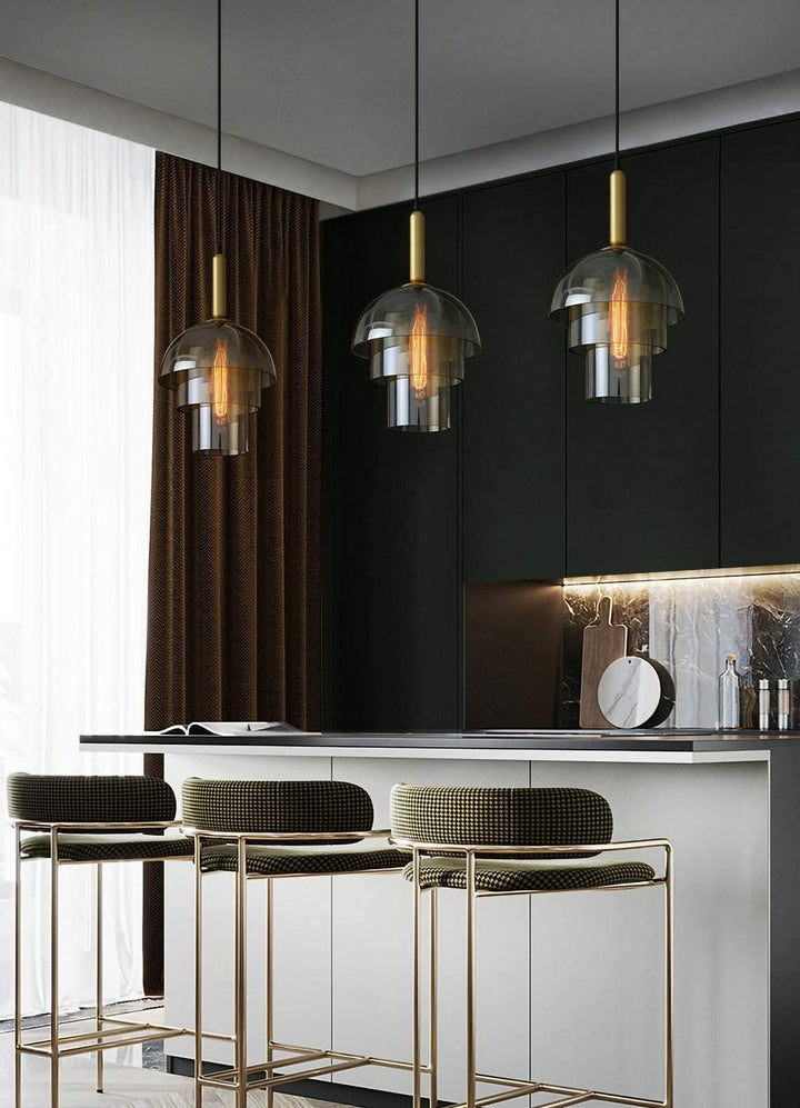 Solara Suspension en Verre Cognac Dôme Laiton Mid-Century - Neutralighting