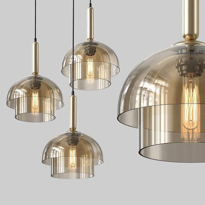 Solara Suspension en Verre Cognac Dôme Laiton Mid-Century - Neutralighting