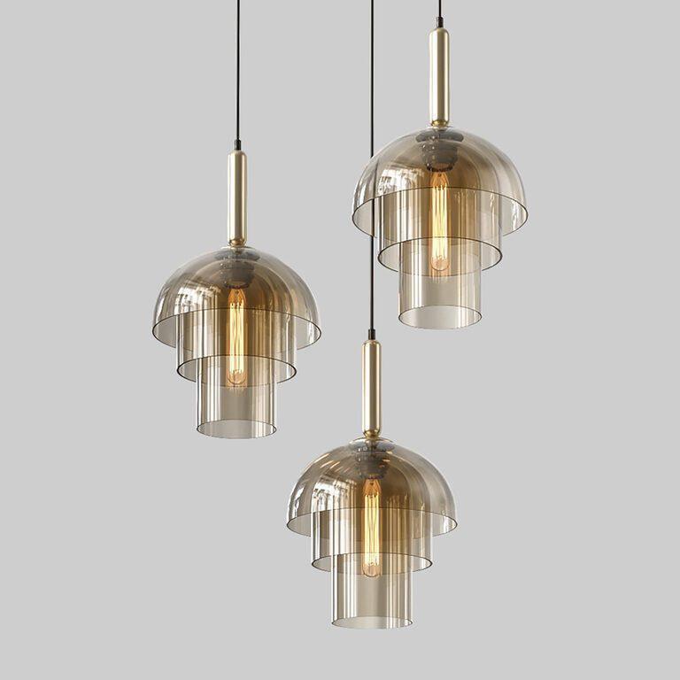 Solara Suspension en Verre Cognac Dôme Laiton Mid-Century - Neutralighting